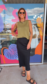 Linen Slip Skirt - Black