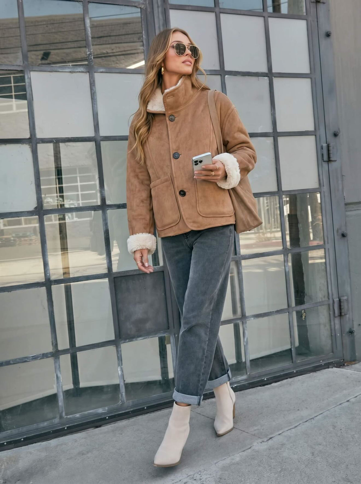 Two Way Reversible Teddy Jacket - Tan/Natural