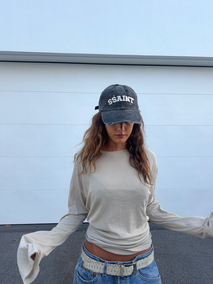 Ssaint Logo Cap - Black and Cream Acid Wash