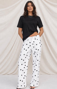 Polka Dot Denim Straight Leg Jeans - White/Black