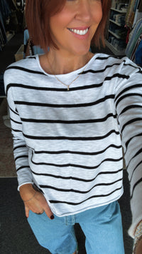 Minnie Top - White/Black Stripe