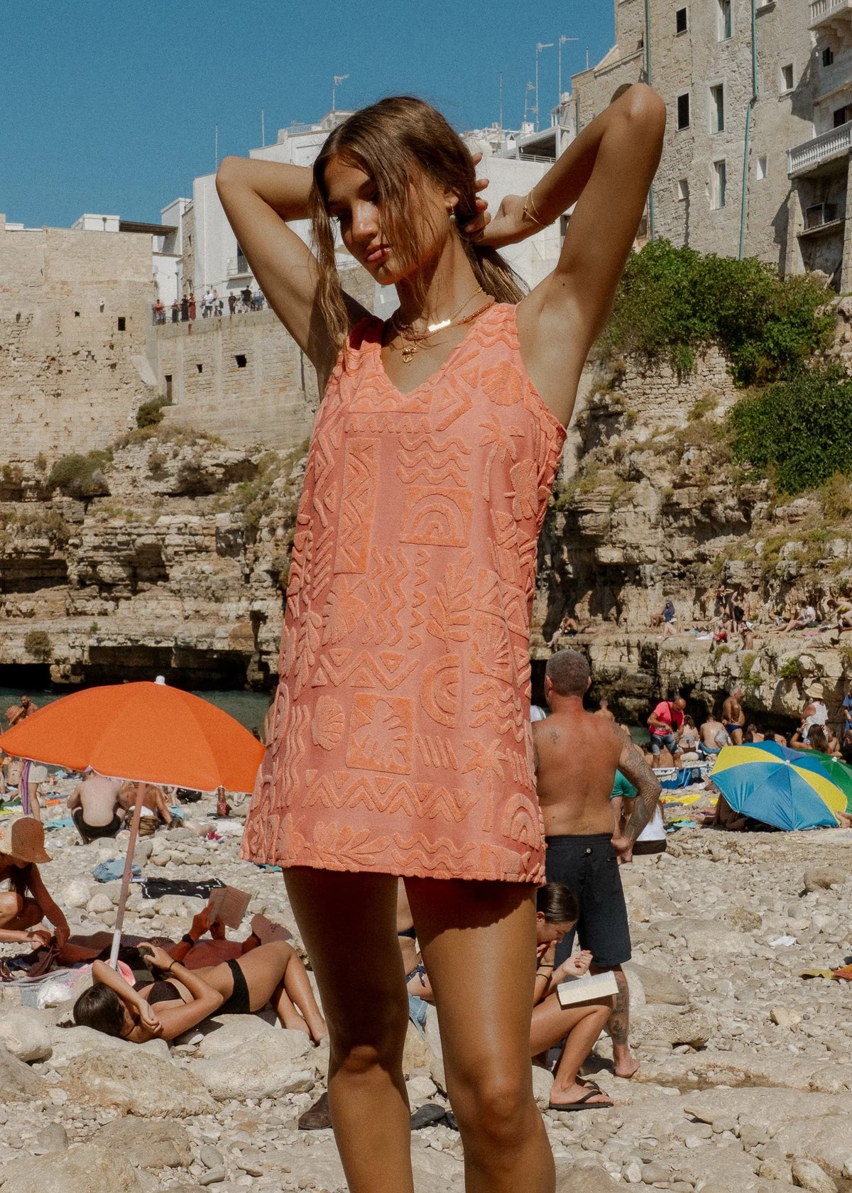 Mai Tai V Tunic Towelling Dress - Coral