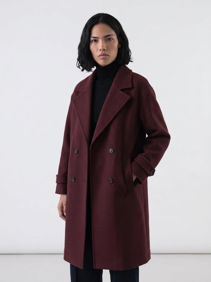 Wine Wool Blend Coat