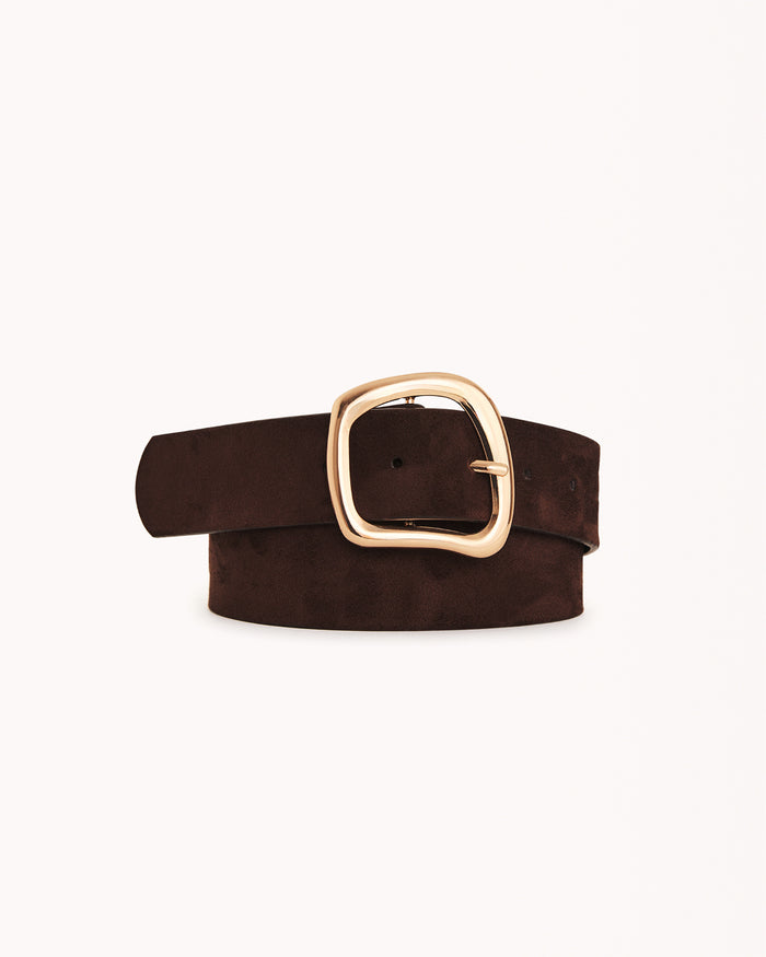 Carter Belt - Dark Cacao Suede-Gold