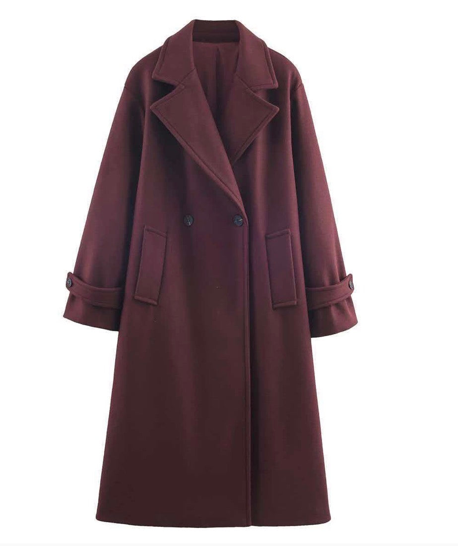 Wine Wool Blend Coat