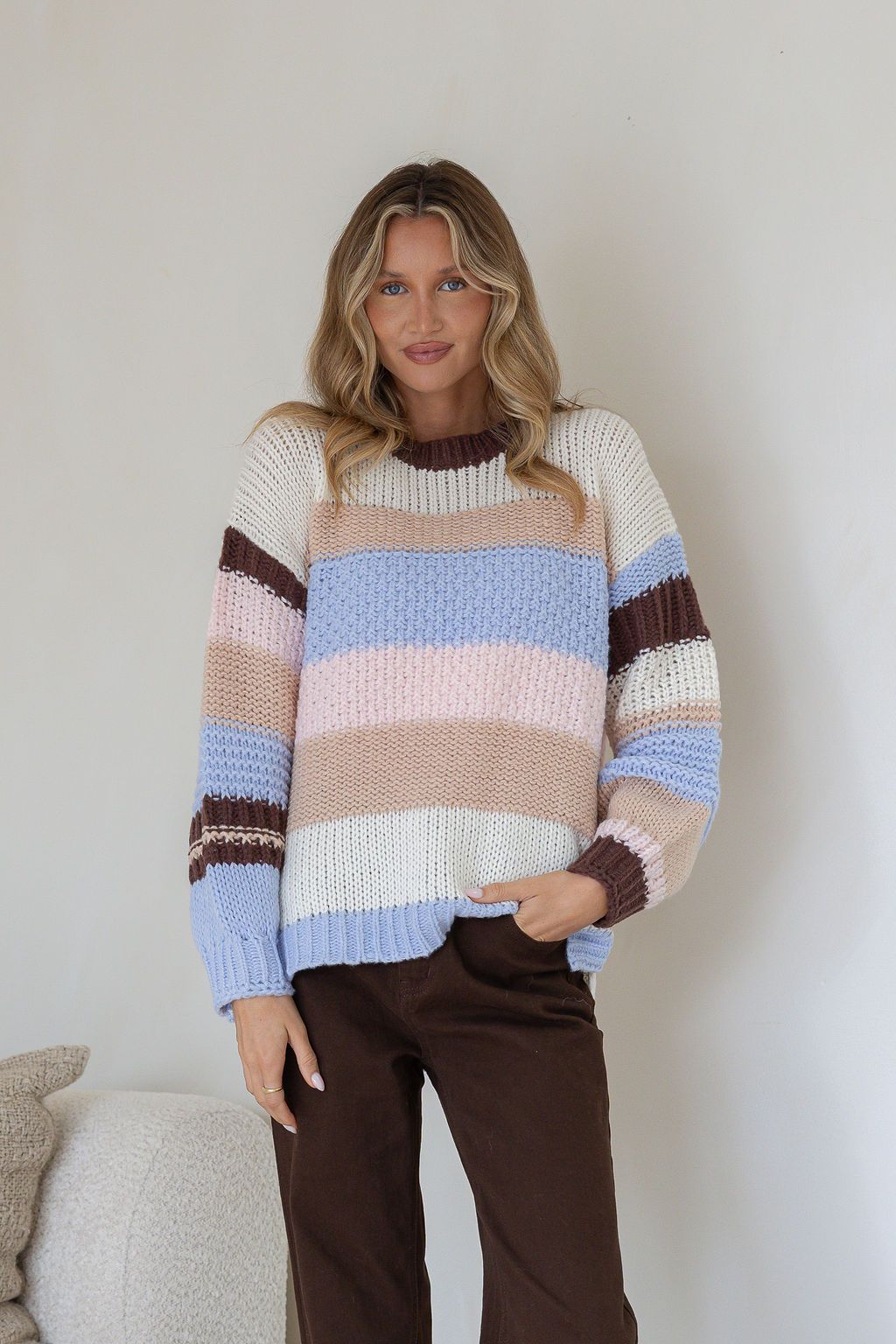 June Sunset Fluffy Stripe Knit - Terracotta Stripe