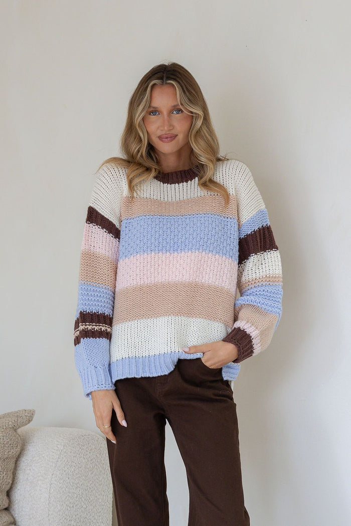June Sunset Fluffy Stripe Knit - Terracotta Stripe