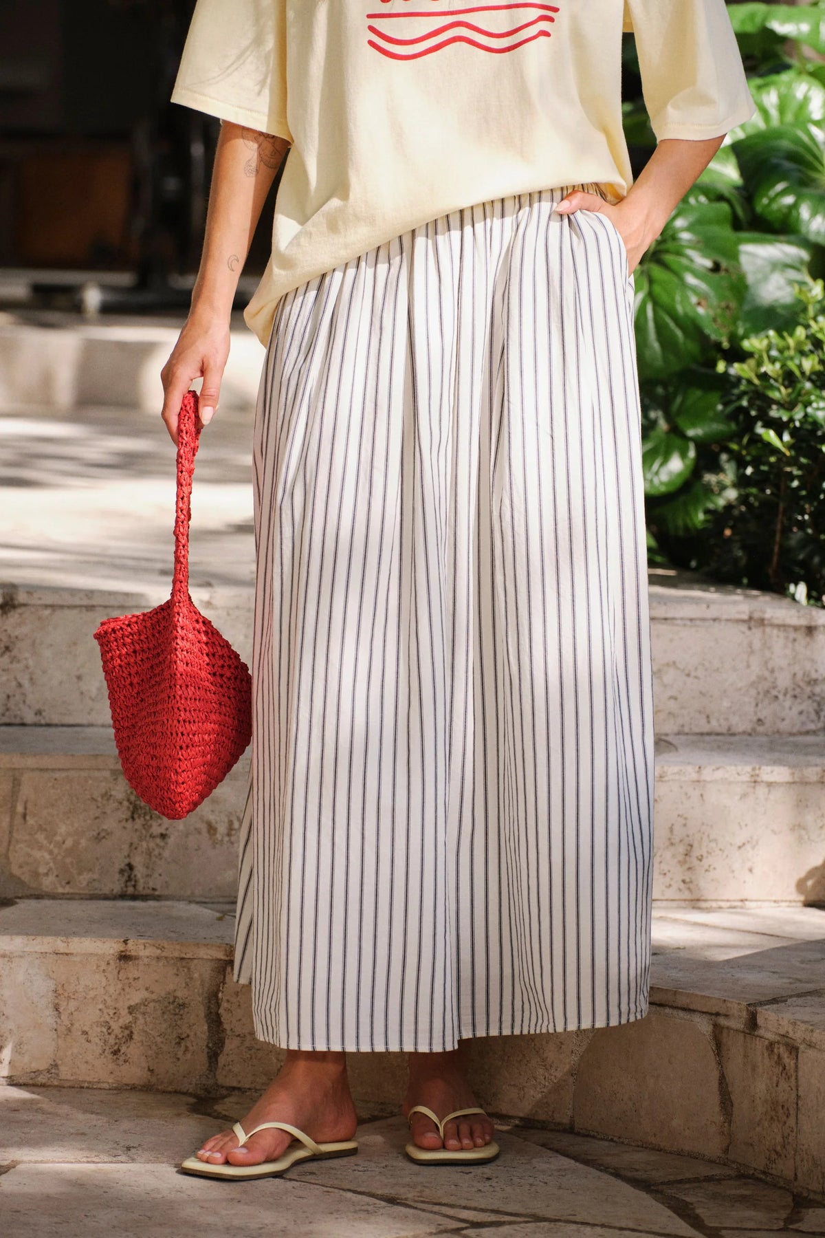 Florence Maxi Skirt - Winter White/True Navy Stripe