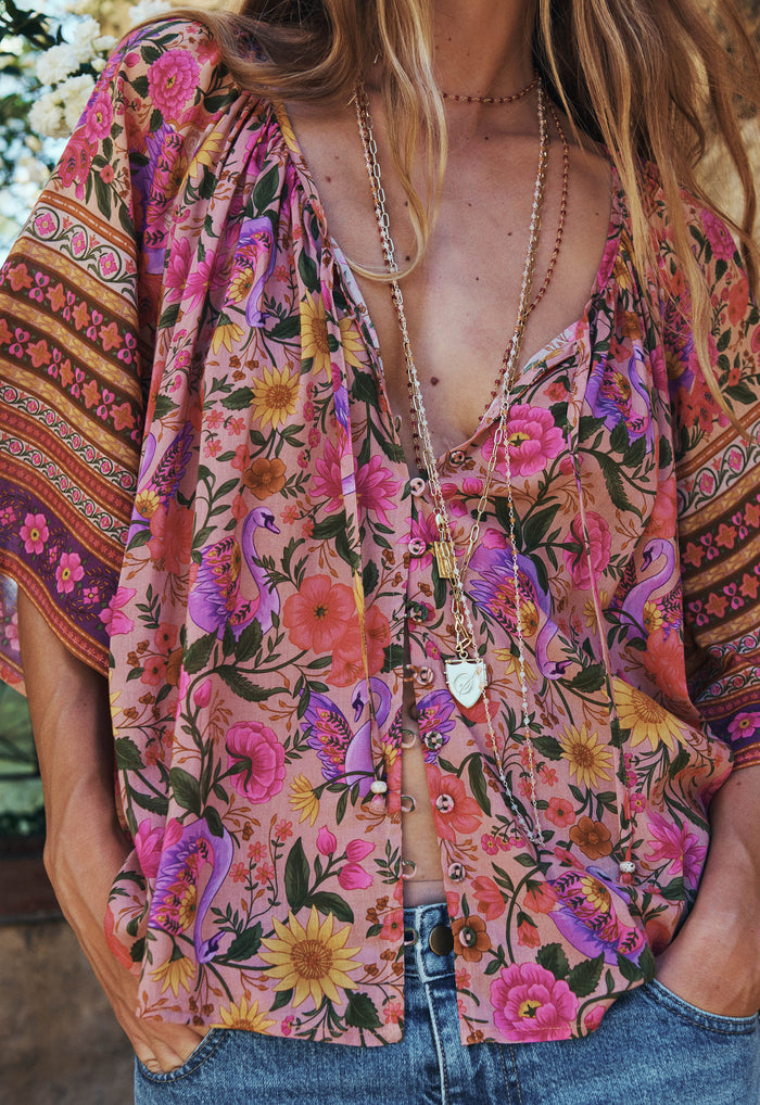 Swan Lake Short Sleeve Blouse - Lilac Rose Pink