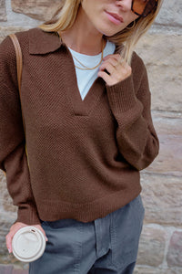 Kira Collared Knit - Chocolate