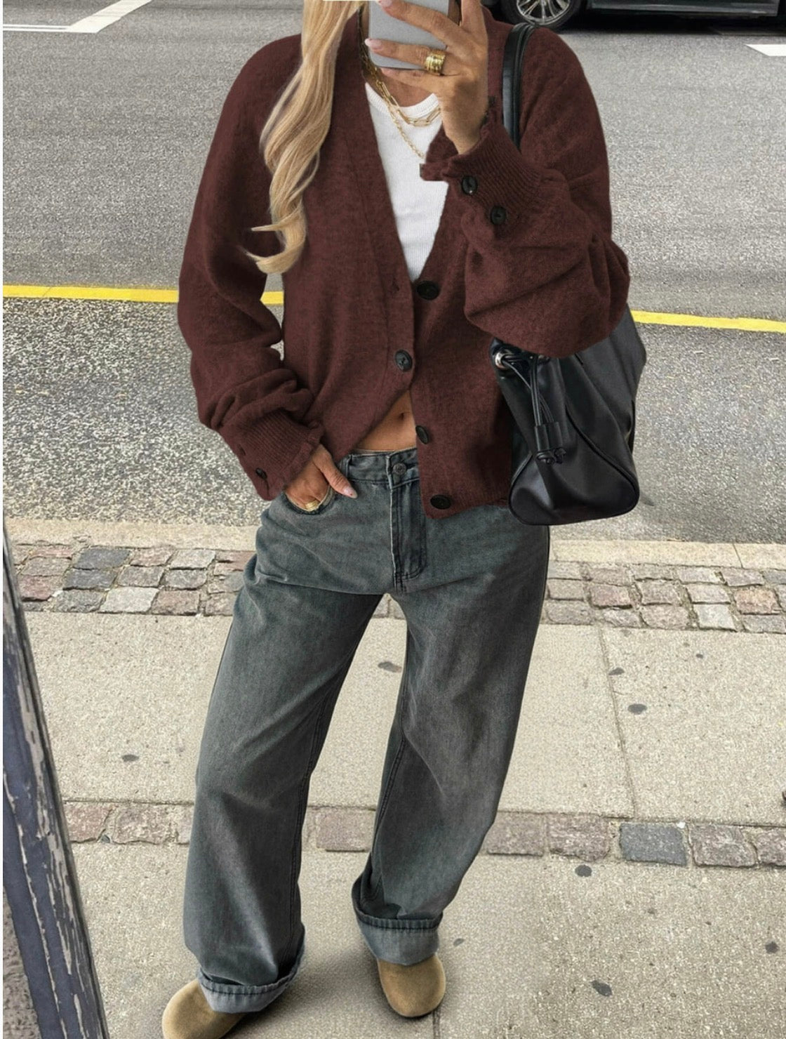 Chocolate Button Cuff Cardi