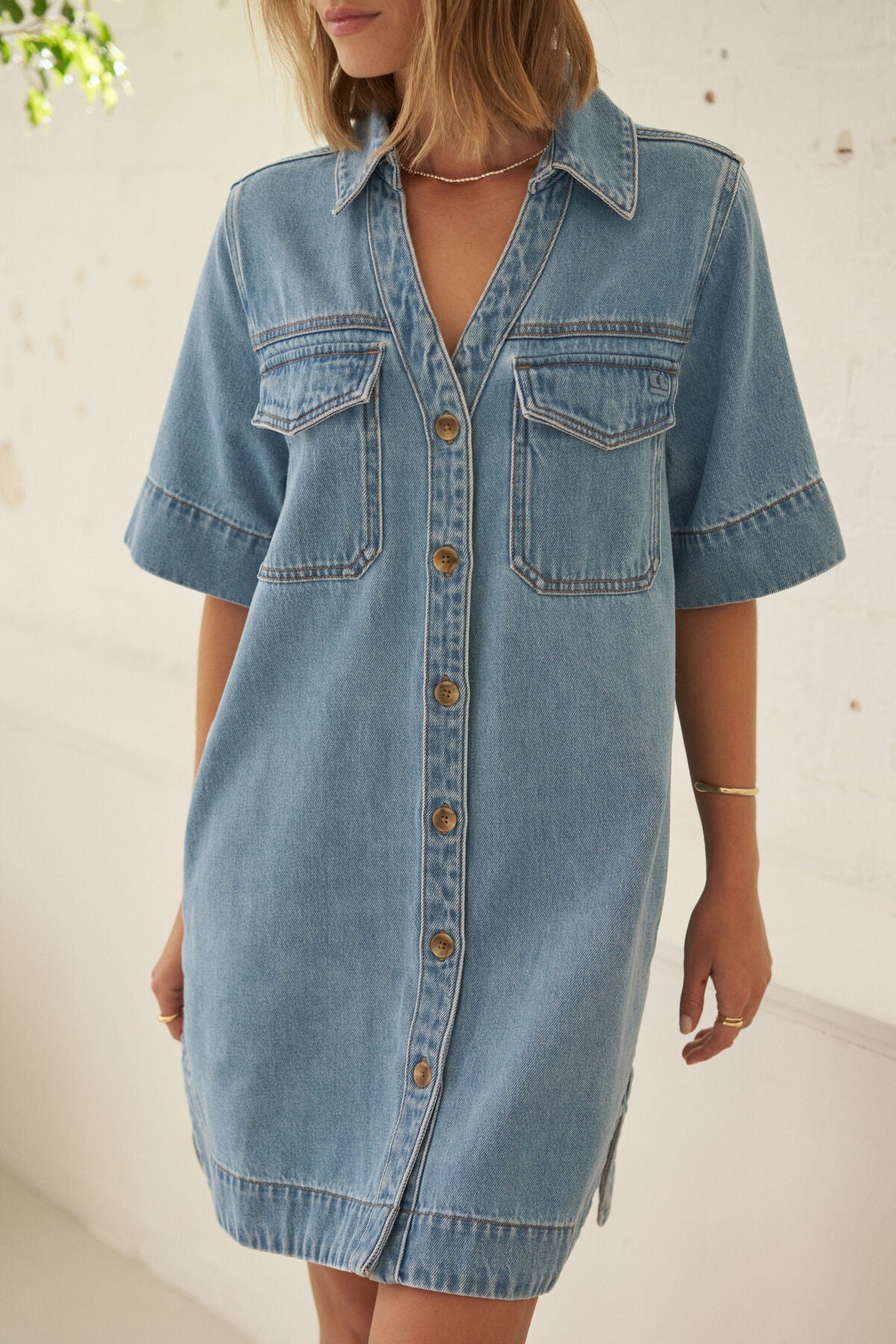 Bonnie Relaxed Shirt Dress - Vintage Blue