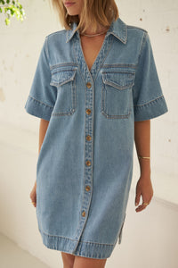 Bonnie Relaxed Shirt Dress - Vintage Blue
