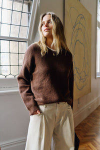 June V Neck Knit Pullover - Chocolate