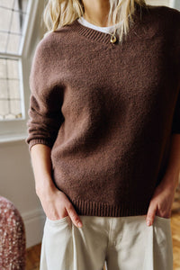 June V Neck Knit Pullover - Chocolate