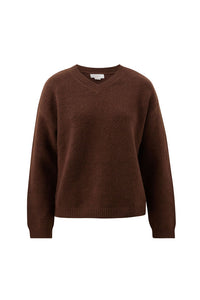 June V Neck Knit Pullover - Chocolate