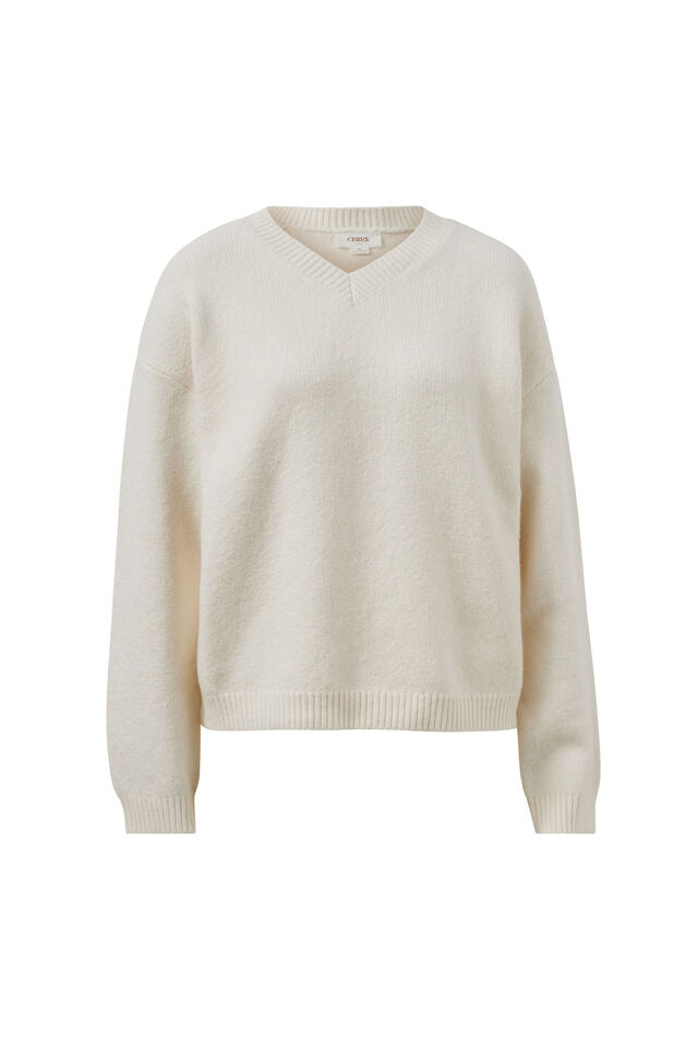 June V Neck Knit Pullover - Milk
