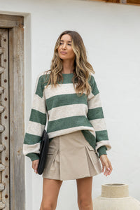 Brady Bunch Knit - Khaki/Latte Stripe