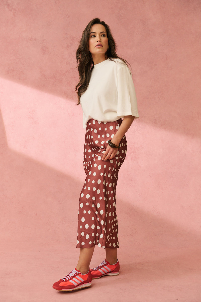 Millie Slip Skirt - Rust/Cream Spot