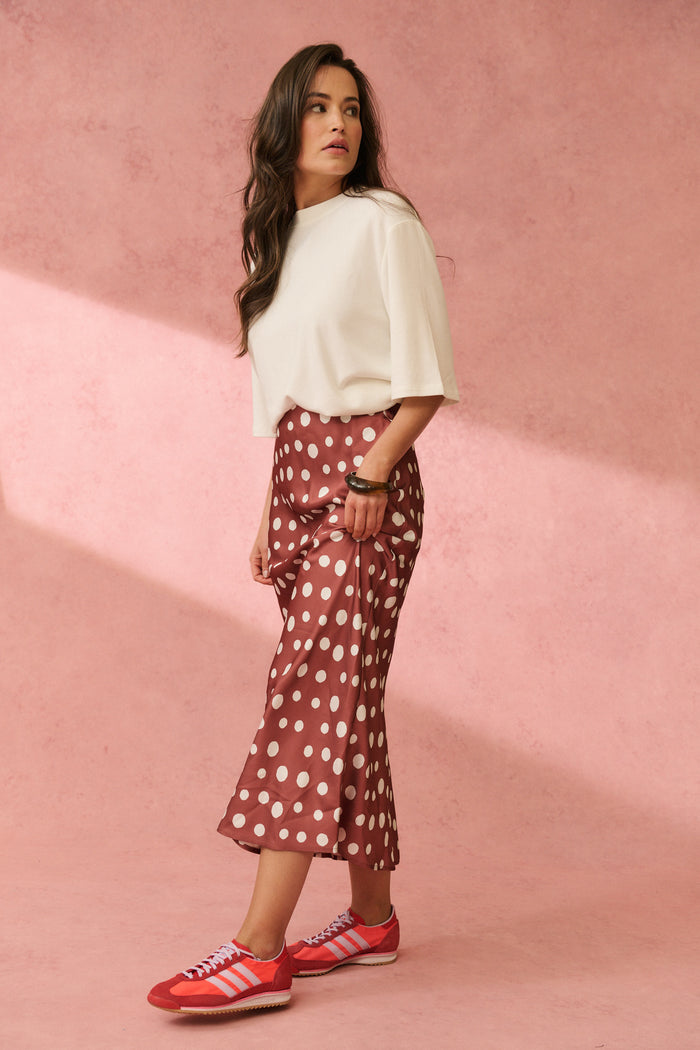 Millie Slip Skirt - Rust/Cream Spot