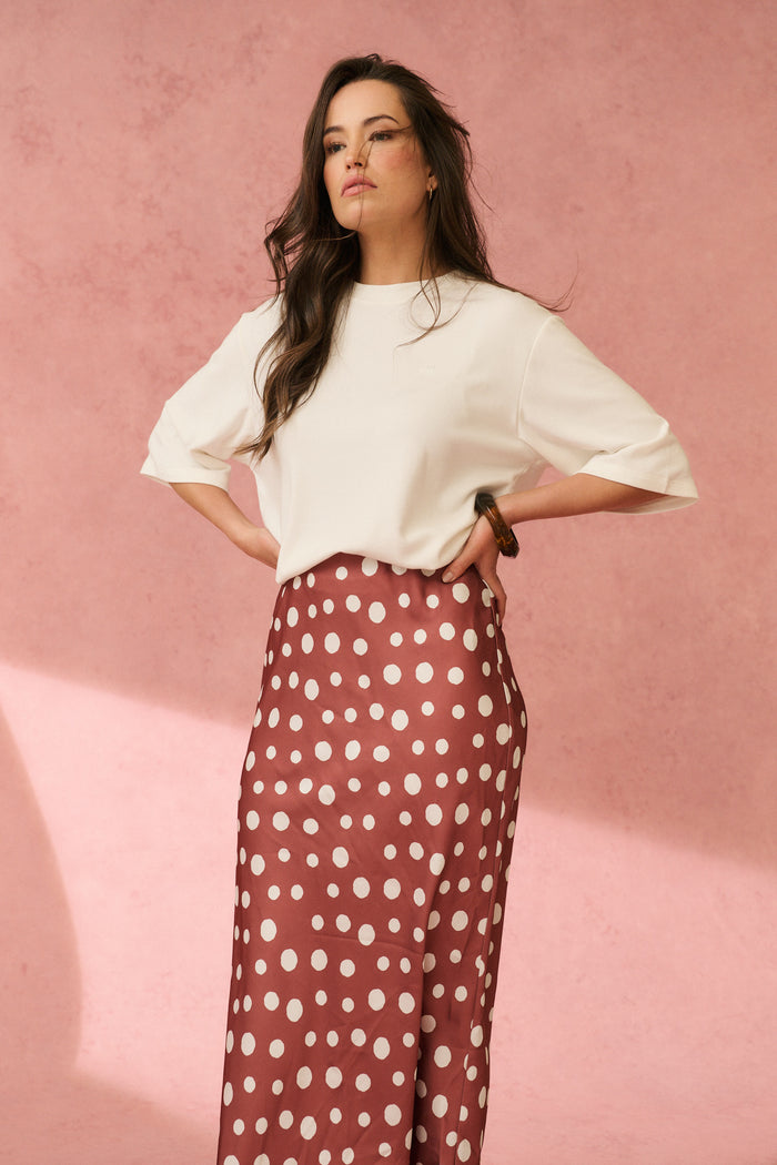 Millie Slip Skirt - Rust/Cream Spot