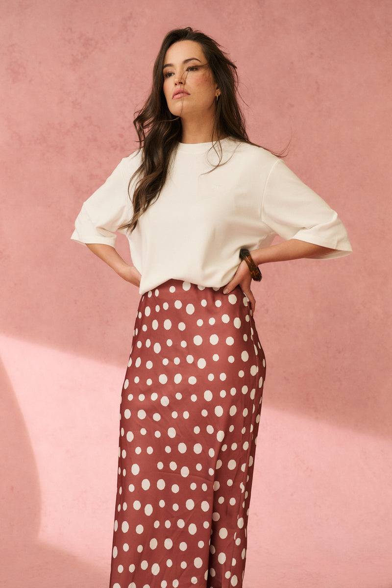 Millie Slip Skirt - Rust/Cream Spot