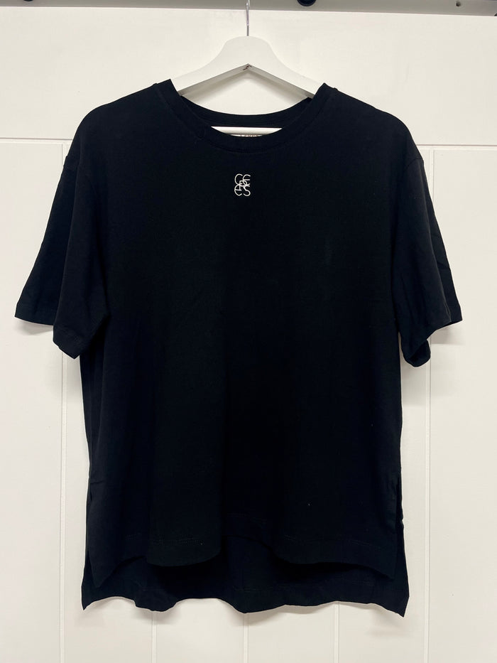 Ceres Life Slouchy Split Hem Tee - Black with White Monogram Embroidery - Sare Store Ceres Life T-shirt