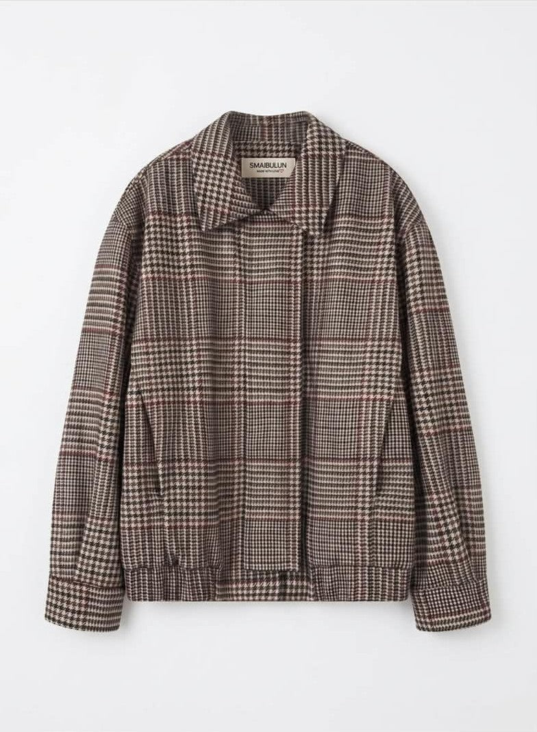 Check Bomber Jacket - Brown
