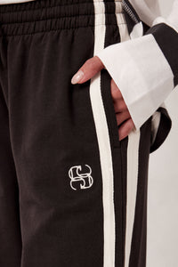 Gigi Wide Leg Terry Trackpant - Phantom Side Stripe