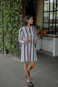 Chloe Stripe Knit Mini Dress - Blue wine stripe