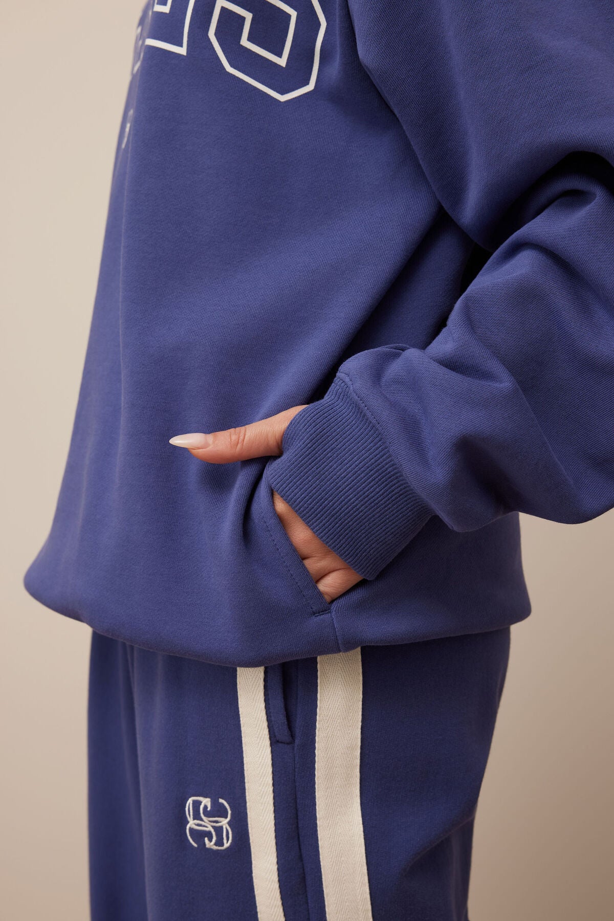 Isla Oversized Slouchy Crew - Washed Navy White Heritage Logo