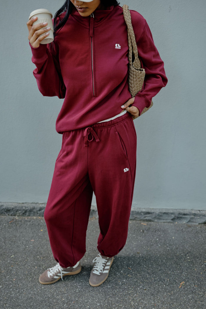 Lonny Oversized Half Zip Sweat - burgundy