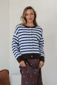 Stripe Zara Cardi - Blue/Chocolate
