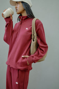 Lonny Oversized Half Zip Sweat - burgundy
