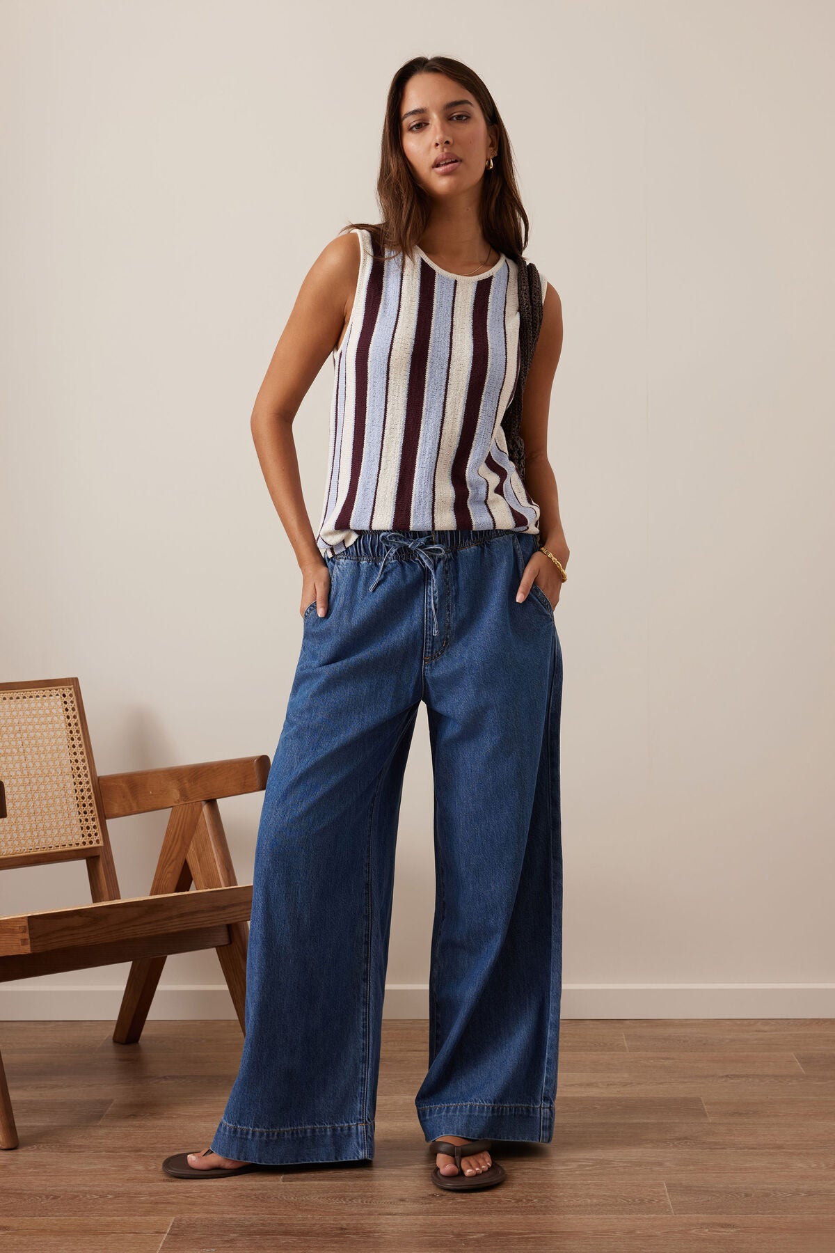 Andie Wide Leg Drawstring Pant - Fresh Indigo
