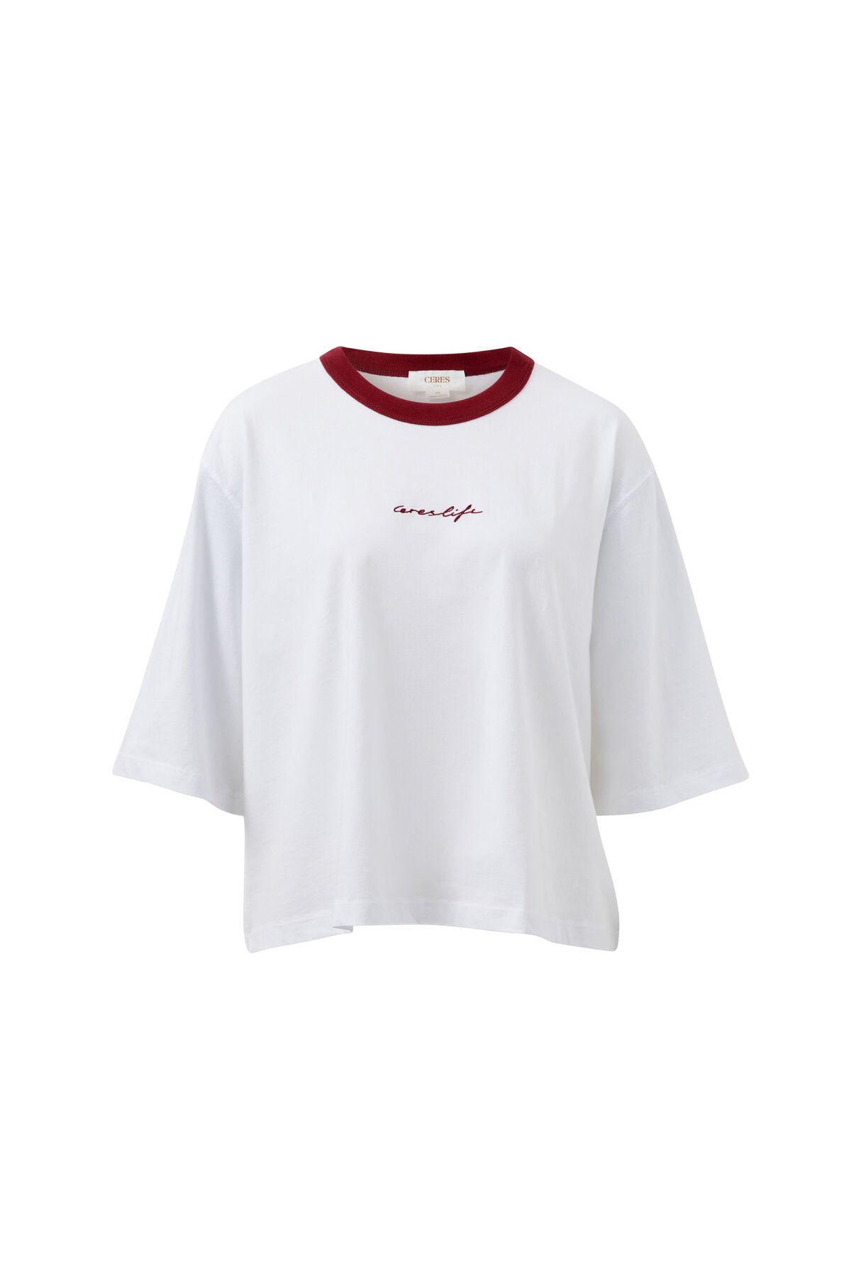 Macy Print Tee - White/Mulberry Script