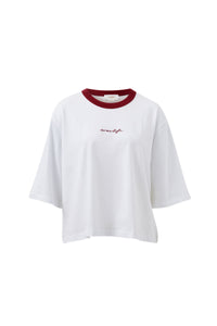 Macy Print Tee - White/Mulberry Script