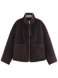 Zip Front Teddy Funnel Jacket - Chocolate