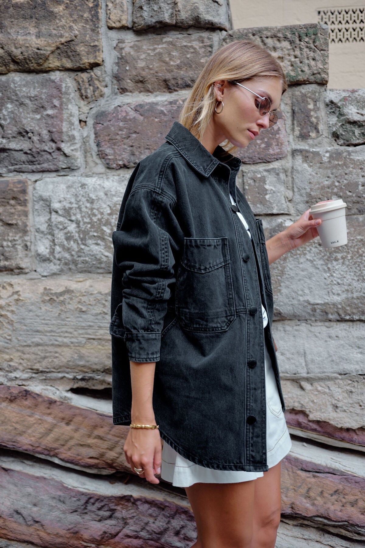 Bobbi Side Pocket Denim Shacket - Washed Black