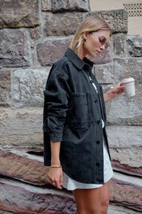 Bobbi Side Pocket Denim Shacket - Washed Black