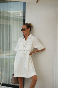 Milly Short Sleeve Mini Dress - Fresh Ecru