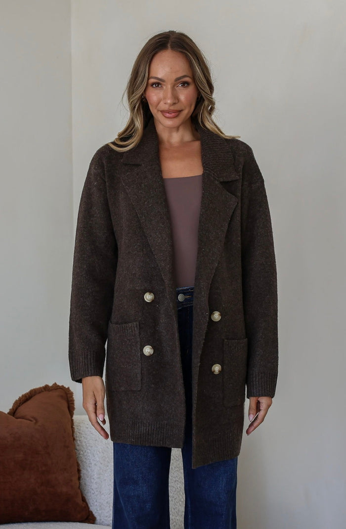 Chocolate 4 Button Pocket Coatigan