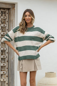 Brady Bunch Knit - Khaki/Latte Stripe