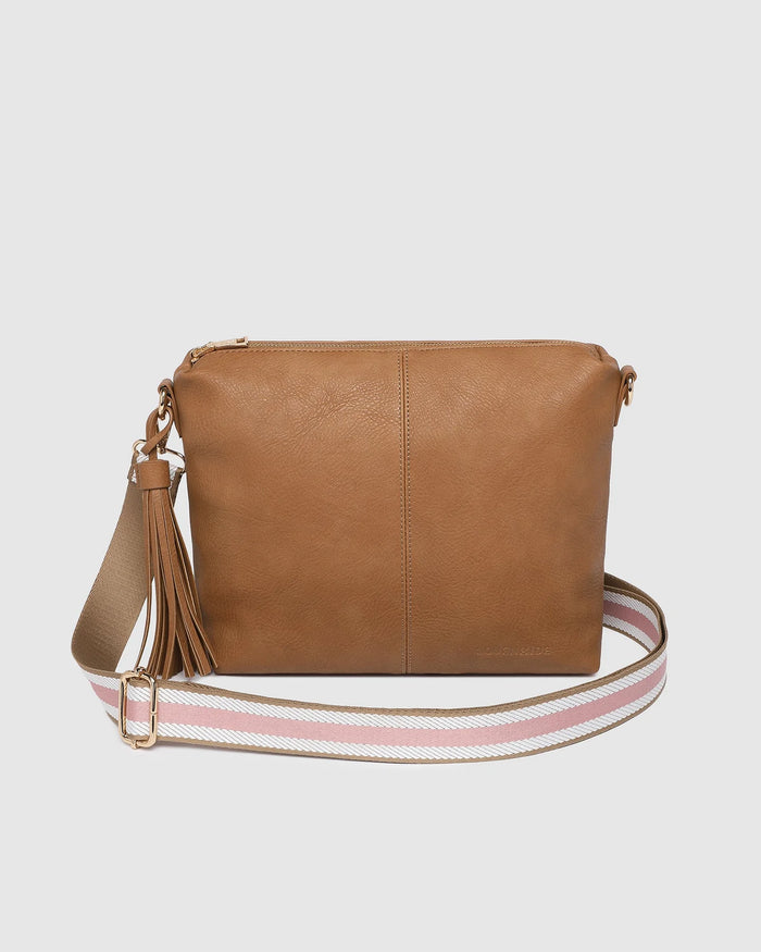 Daisy Stripe Crossbody Bag - Camel. Louenhide