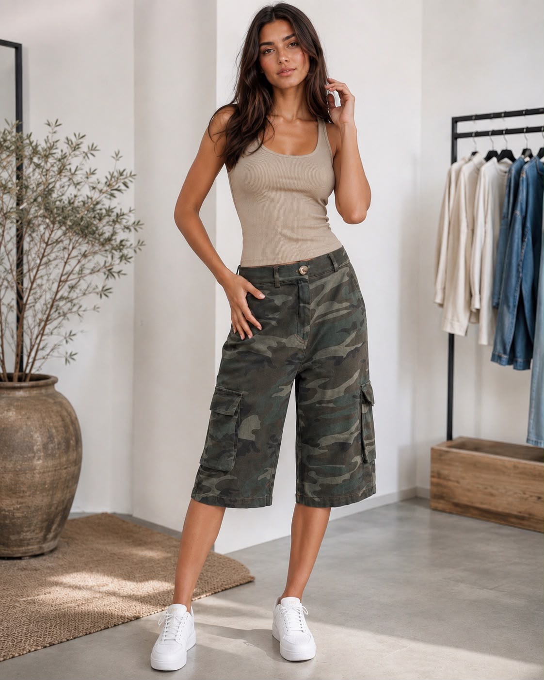 Dark Camo Cargo Capri