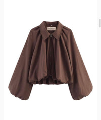 Drape Balloon Hem Jacket - Chocolate. Sare Store