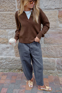 Kira Collared Knit - Chocolate