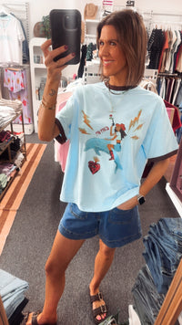 Giddy Up T-shirt - Blue/Brown