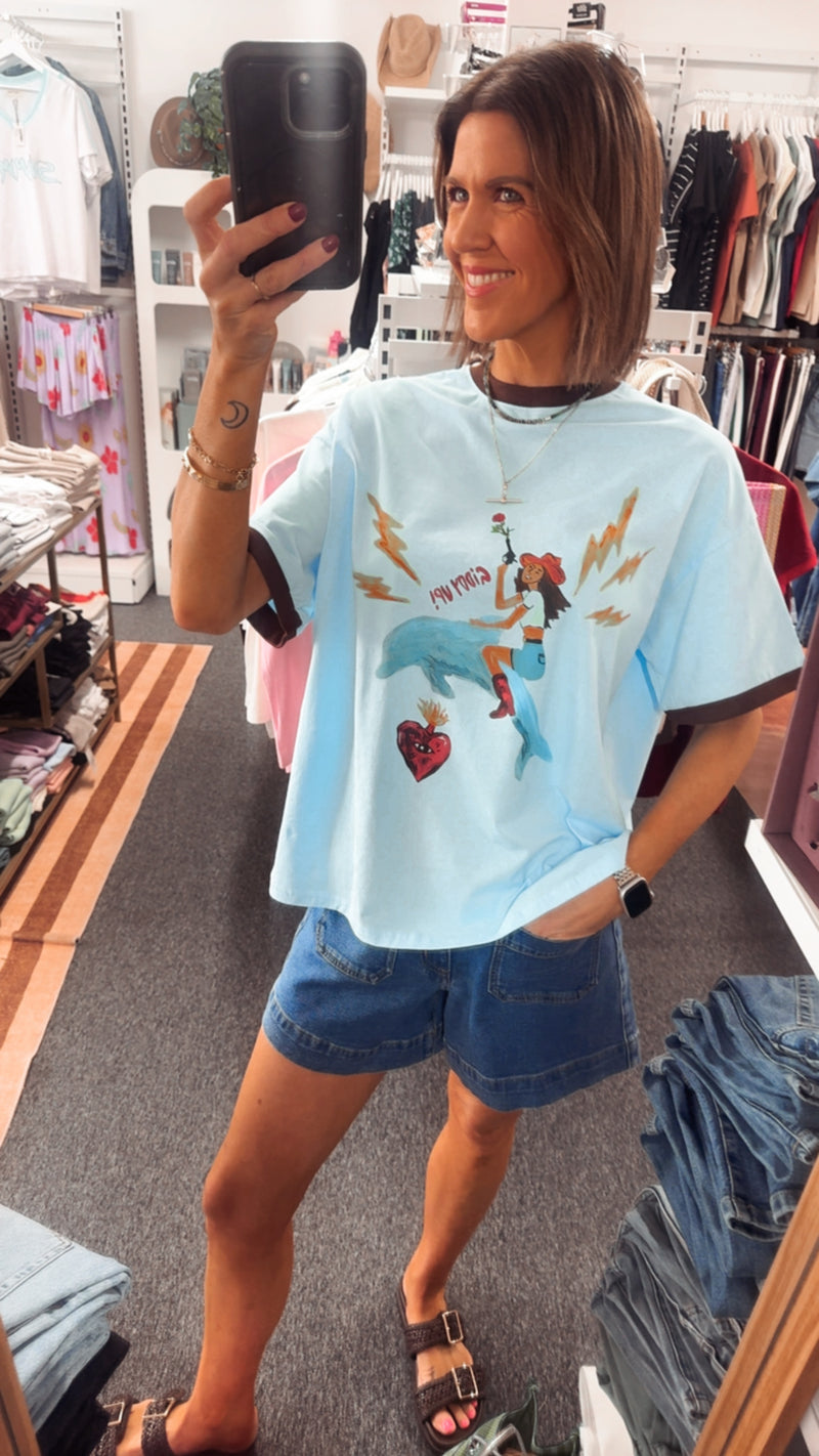 Giddy Up T-shirt - Blue/Brown