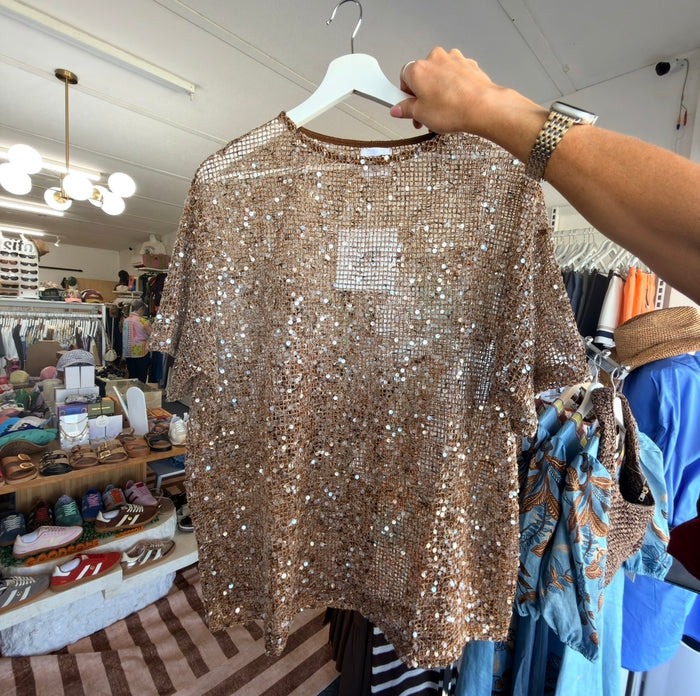 Mocha Sequins Knit Oversized Tee